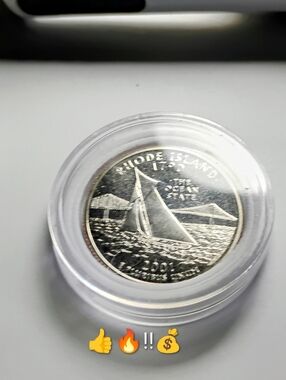 2001 S Rhode Island State Quarter - Sailboat Design - Silver Tone Proof  CLAD